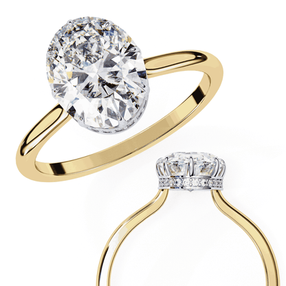 Oval Cut Lab Grown Diamond Solitaire Engagement Ring with Hidden Halo Basket