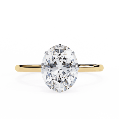 Oval Cut Lab Grown Diamond Solitaire Engagement Ring with Hidden Halo Basket