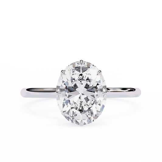 Oval Cut Lab Grown Diamond Solitaire Engagement Ring with Hidden Halo Basket