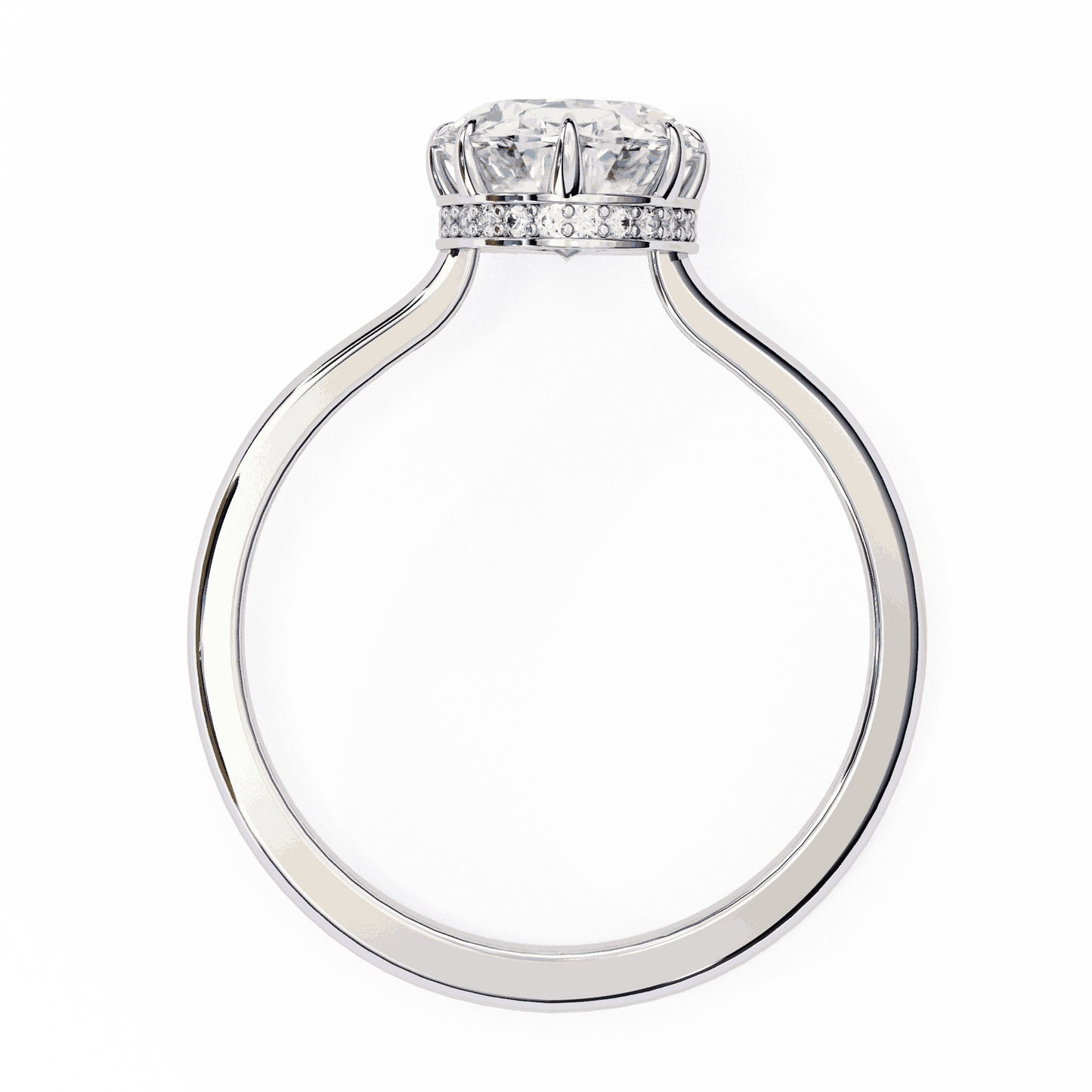 Oval Cut Lab Grown Diamond Solitaire Engagement Ring with Hidden Halo Basket