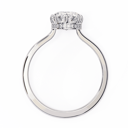 Oval Cut Lab Grown Diamond Solitaire Engagement Ring with Hidden Halo Basket