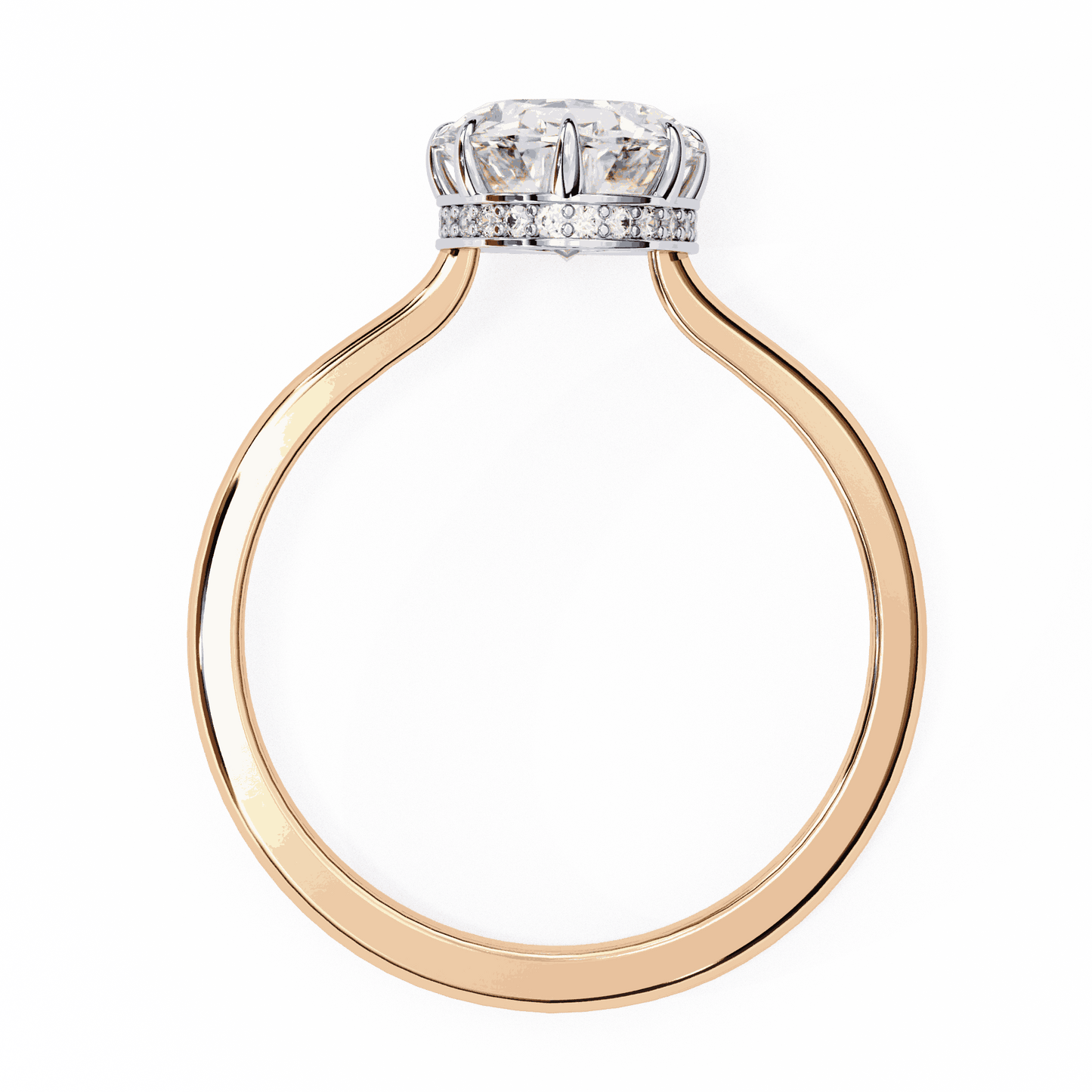 Oval Cut Lab Grown Diamond Solitaire Engagement Ring with Hidden Halo Basket