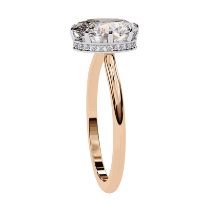 Oval Cut Lab Grown Diamond Solitaire Engagement Ring with Hidden Halo Basket