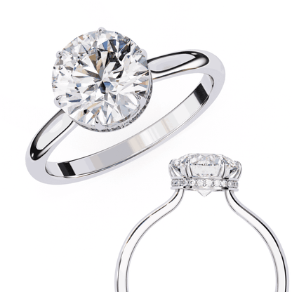 Round Cut Lab Grown Diamond Solitaire Engagement Ring with Hidden Halo