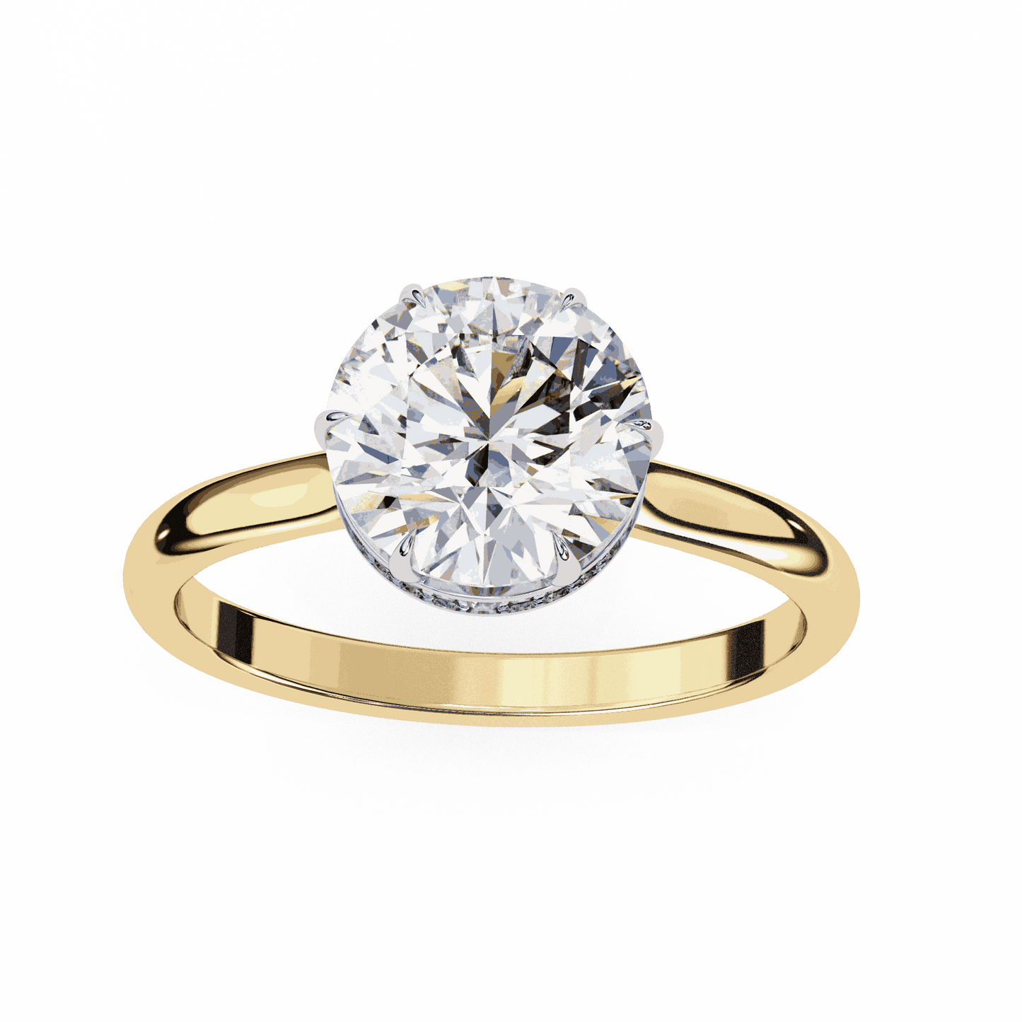 Round Cut Lab Grown Diamond Solitaire Engagement Ring with Hidden Halo