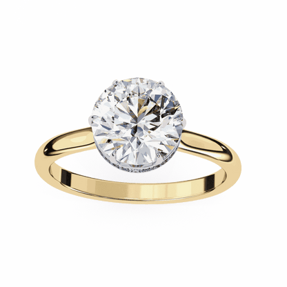 Round Cut Lab Grown Diamond Solitaire Engagement Ring with Hidden Halo
