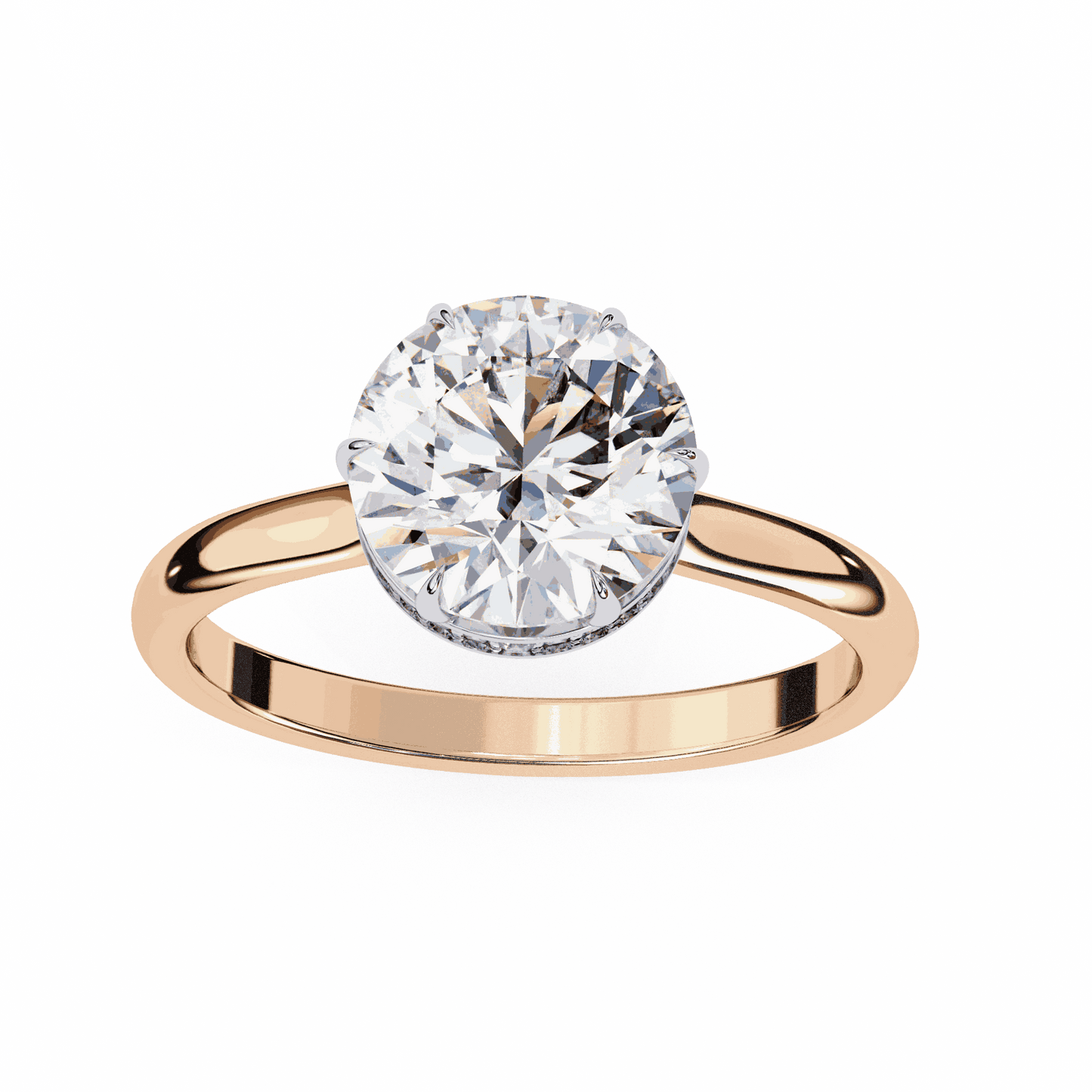 Round Cut Lab Grown Diamond Solitaire Engagement Ring with Hidden Halo