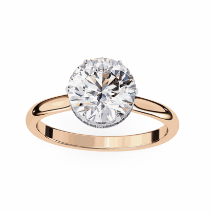 Round Cut Lab Grown Diamond Solitaire Engagement Ring with Hidden Halo