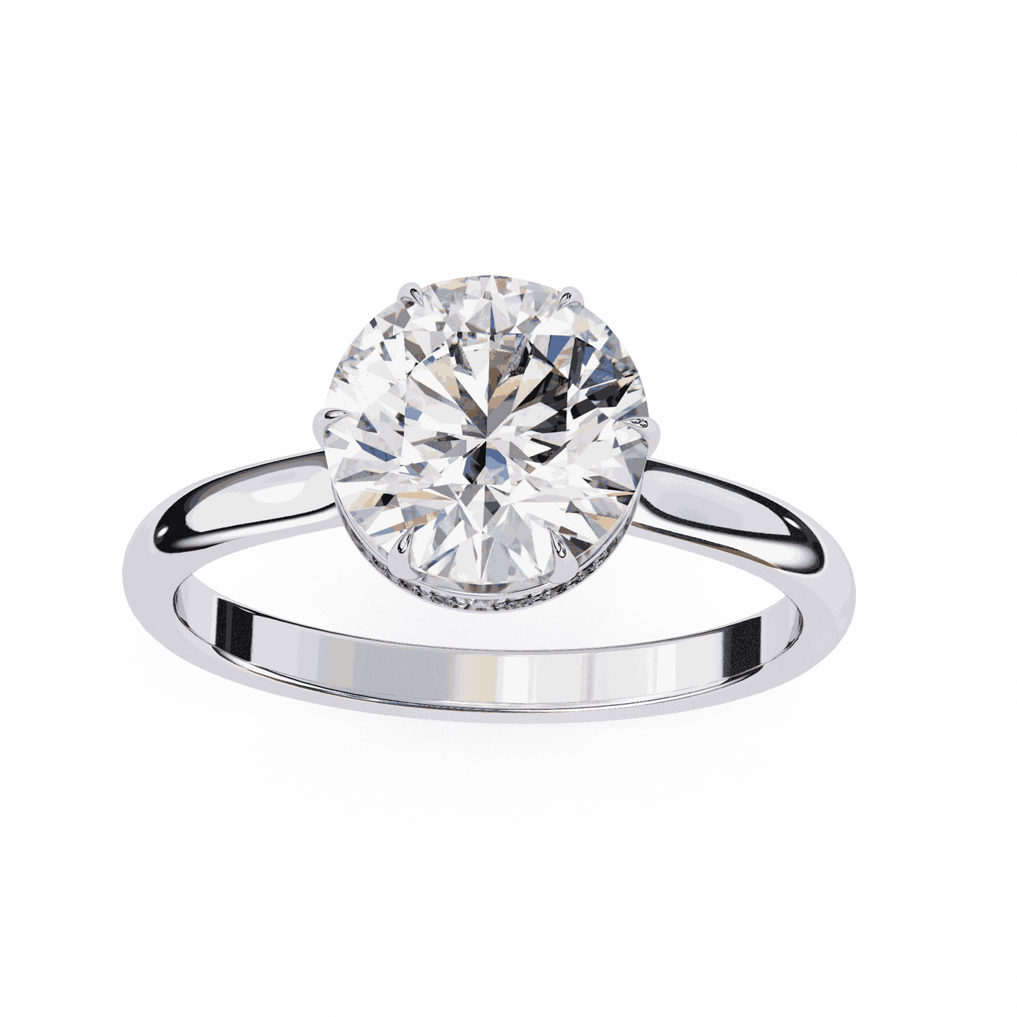 Round Cut Lab Grown Diamond Solitaire Engagement Ring with Hidden Halo