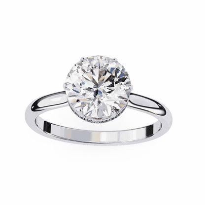 Round Cut Lab Grown Diamond Solitaire Engagement Ring with Hidden Halo