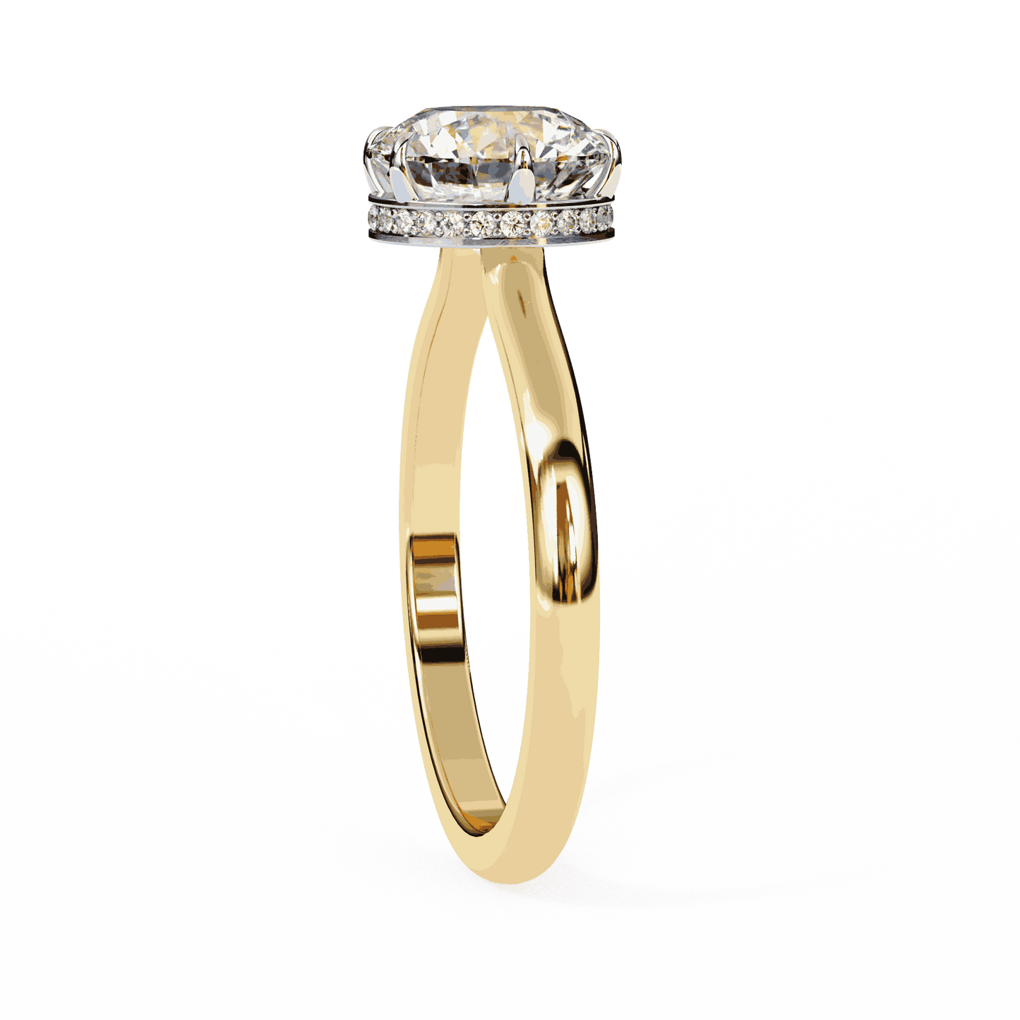 Round Cut Lab Grown Diamond Solitaire Engagement Ring with Hidden Halo