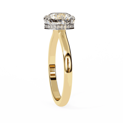 Round Cut Lab Grown Diamond Solitaire Engagement Ring with Hidden Halo