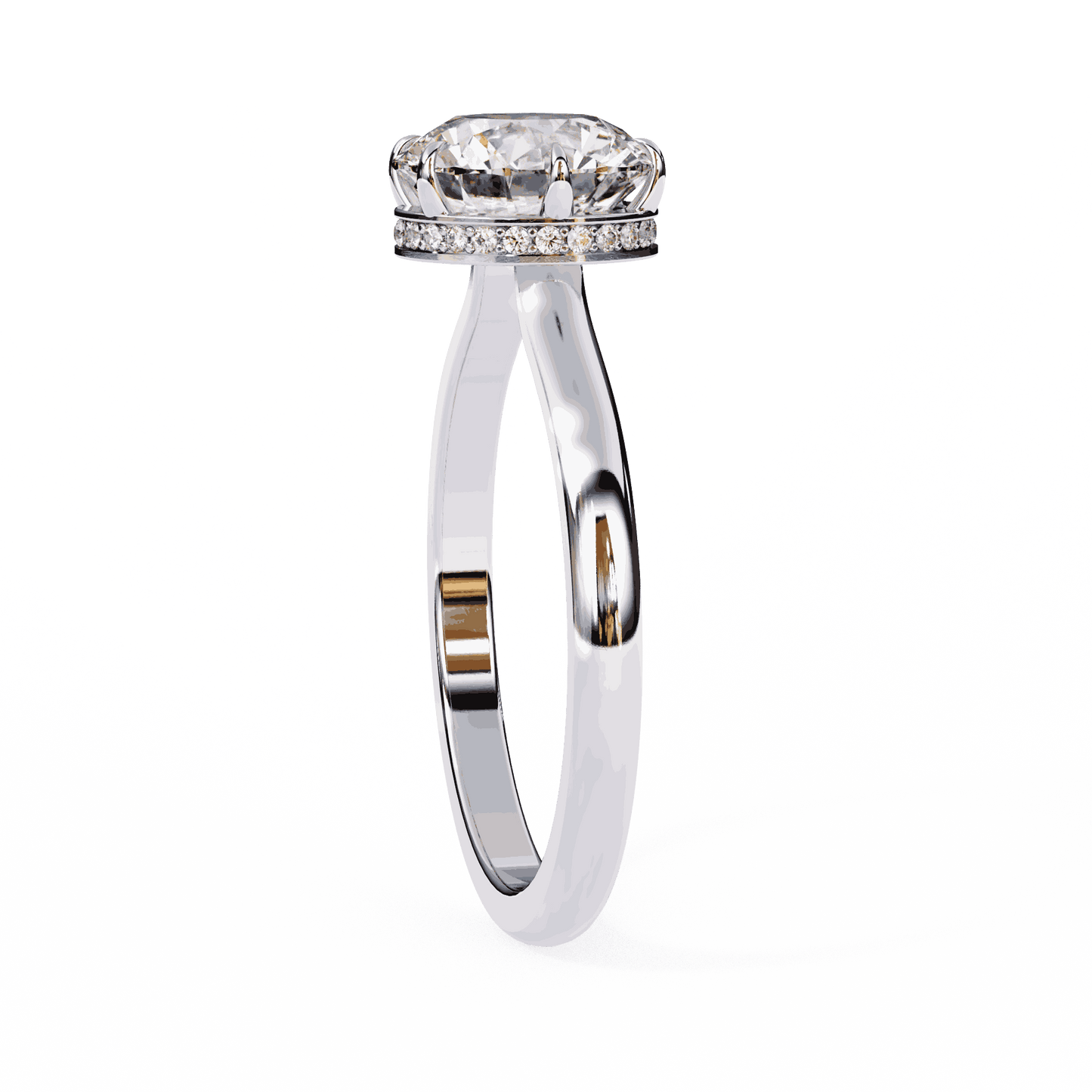 Round Cut Lab Grown Diamond Solitaire Engagement Ring with Hidden Halo