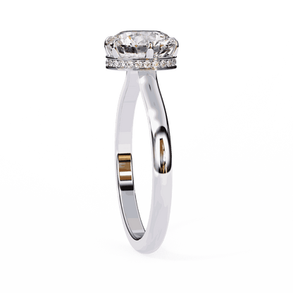 Round Cut Lab Grown Diamond Solitaire Engagement Ring with Hidden Halo
