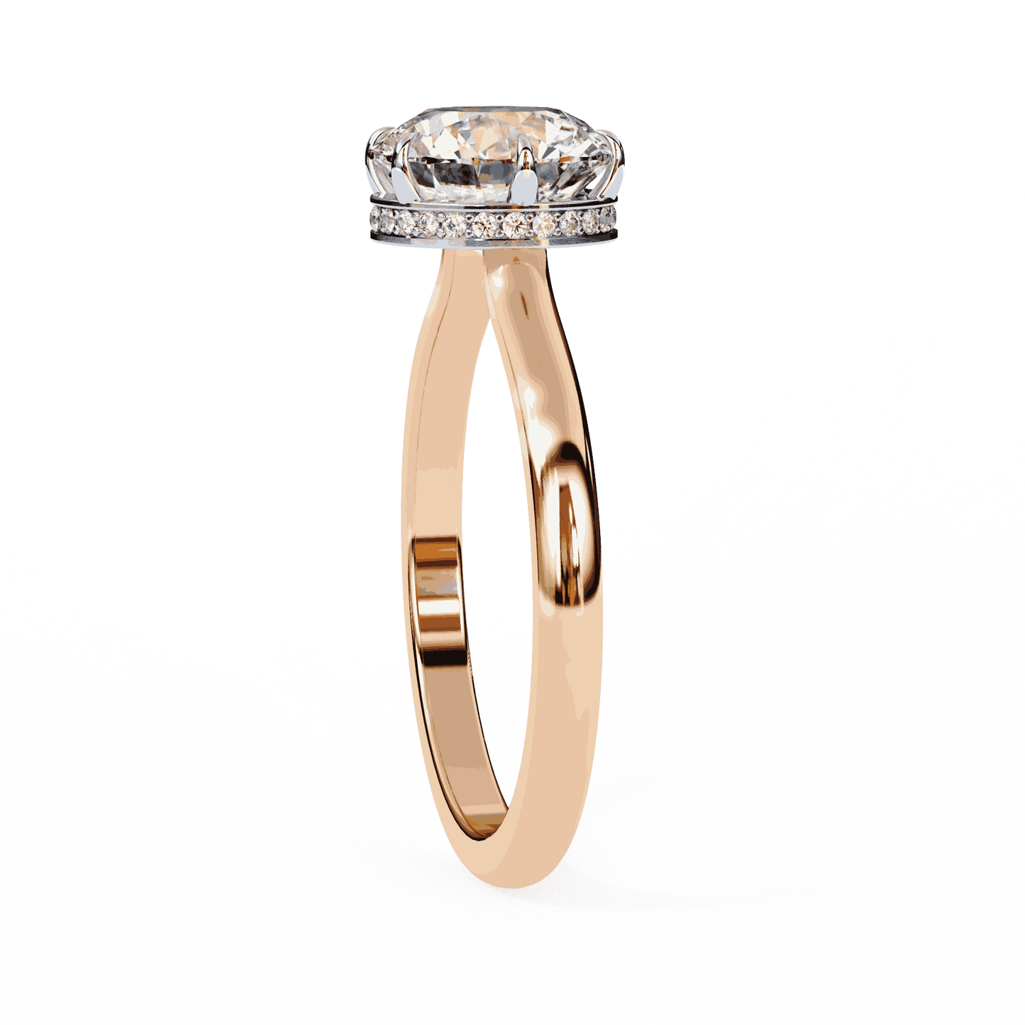 Round Cut Lab Grown Diamond Solitaire Engagement Ring with Hidden Halo