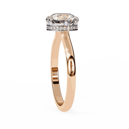 Round Cut Lab Grown Diamond Solitaire Engagement Ring with Hidden Halo