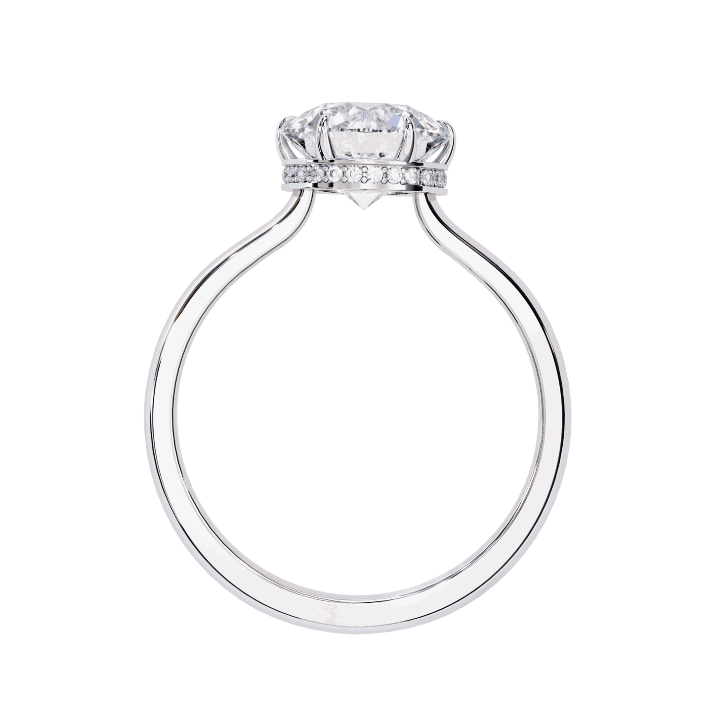 Round Cut Lab Grown Diamond Solitaire Engagement Ring with Hidden Halo