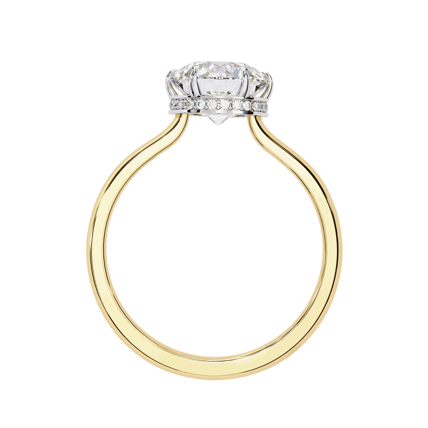 Round Cut Lab Grown Diamond Solitaire Engagement Ring with Hidden Halo