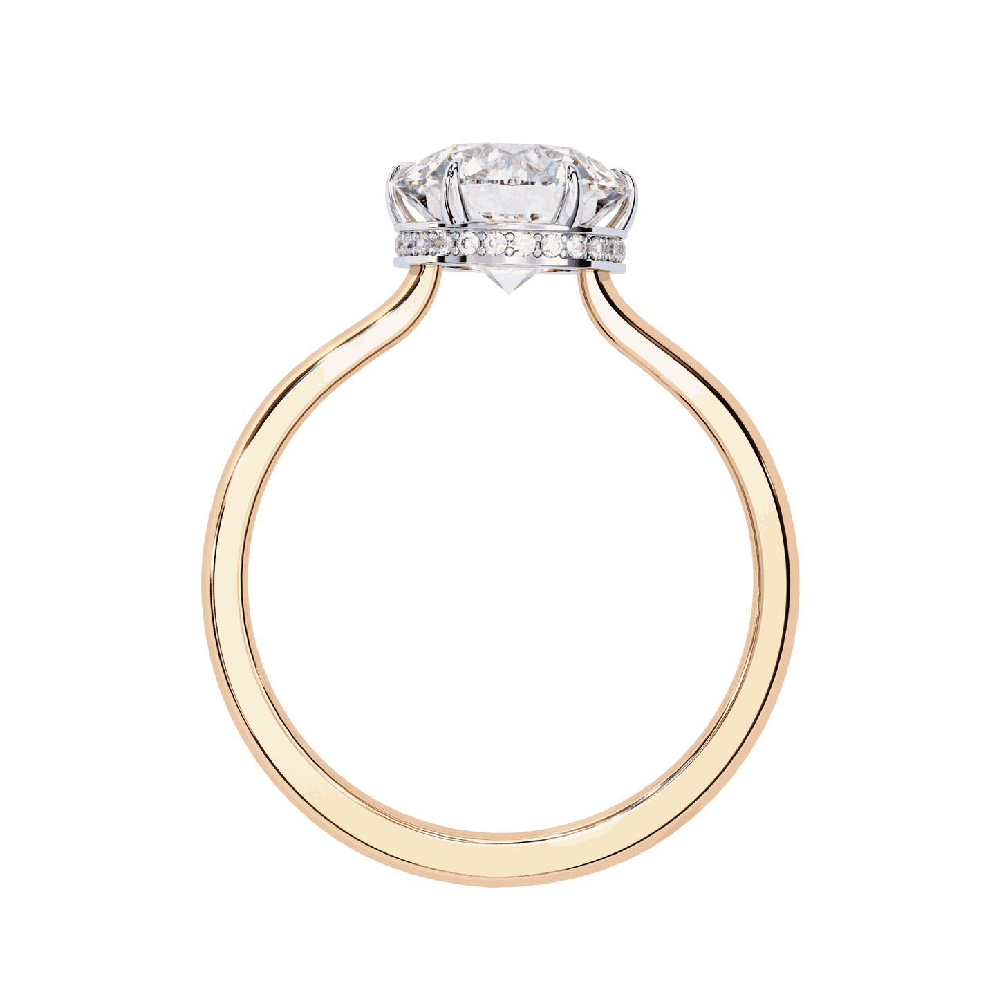 Round Cut Lab Grown Diamond Solitaire Engagement Ring with Hidden Halo