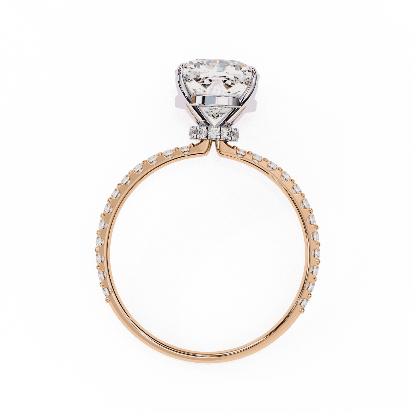 Cushion Cut Lab Grown Diamond Pavé Engagement Ring with Hidden Halo Basket
