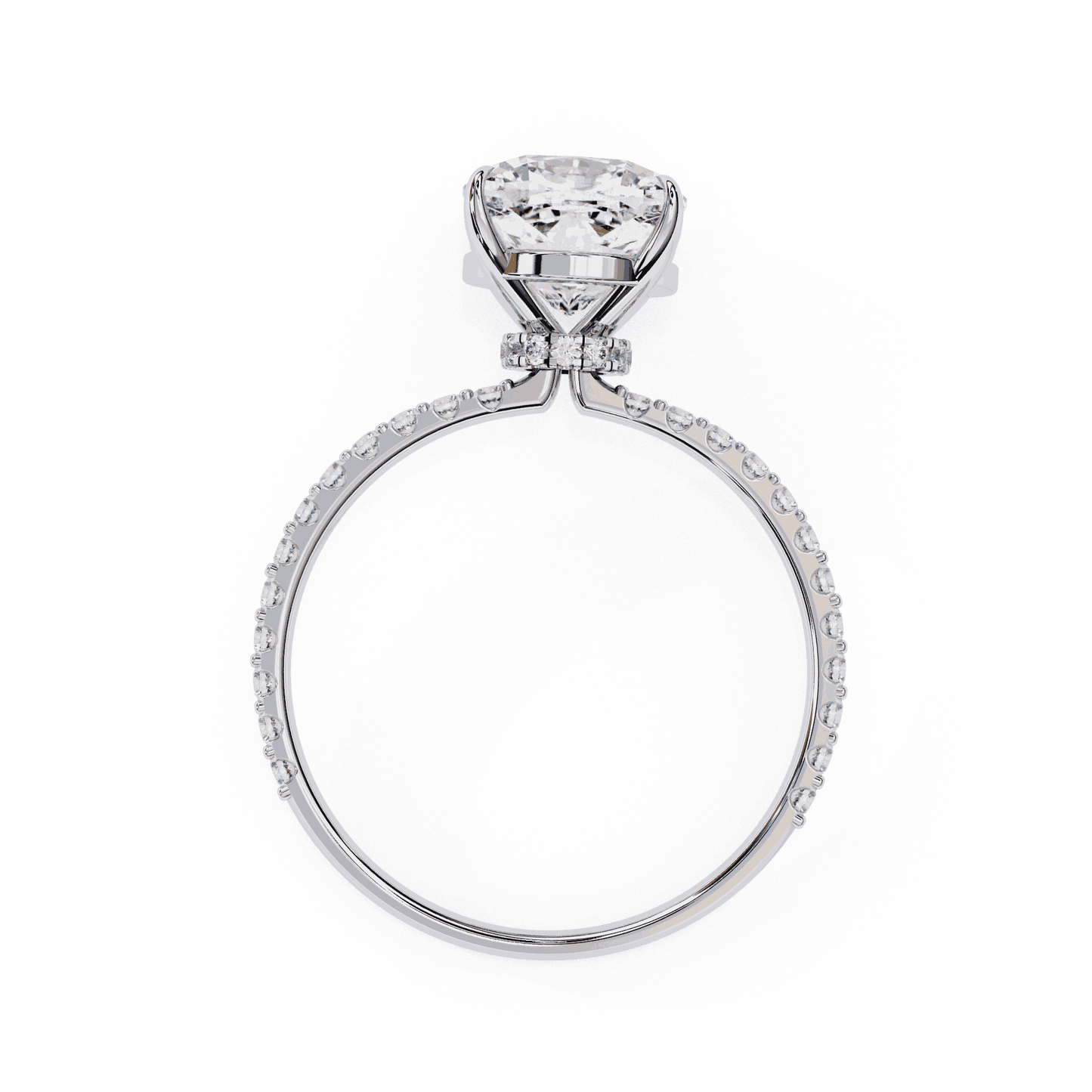 Cushion Cut Lab Grown Diamond Pavé Engagement Ring with Hidden Halo Basket