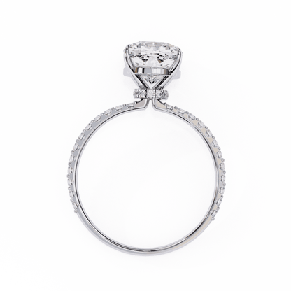 Cushion Cut Lab Grown Diamond Pavé Engagement Ring with Hidden Halo Basket