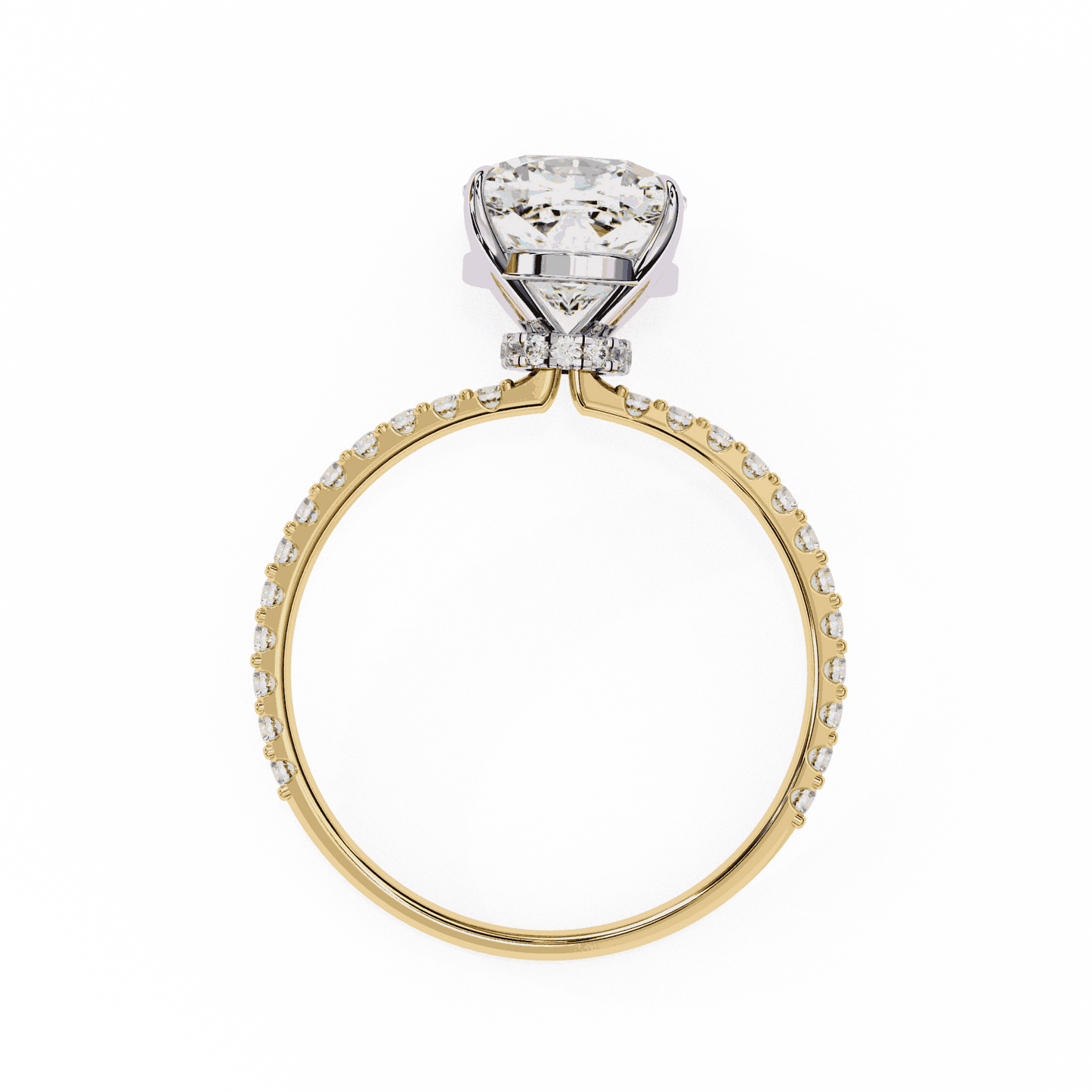 Cushion Cut Lab Grown Diamond Pavé Engagement Ring with Hidden Halo Basket