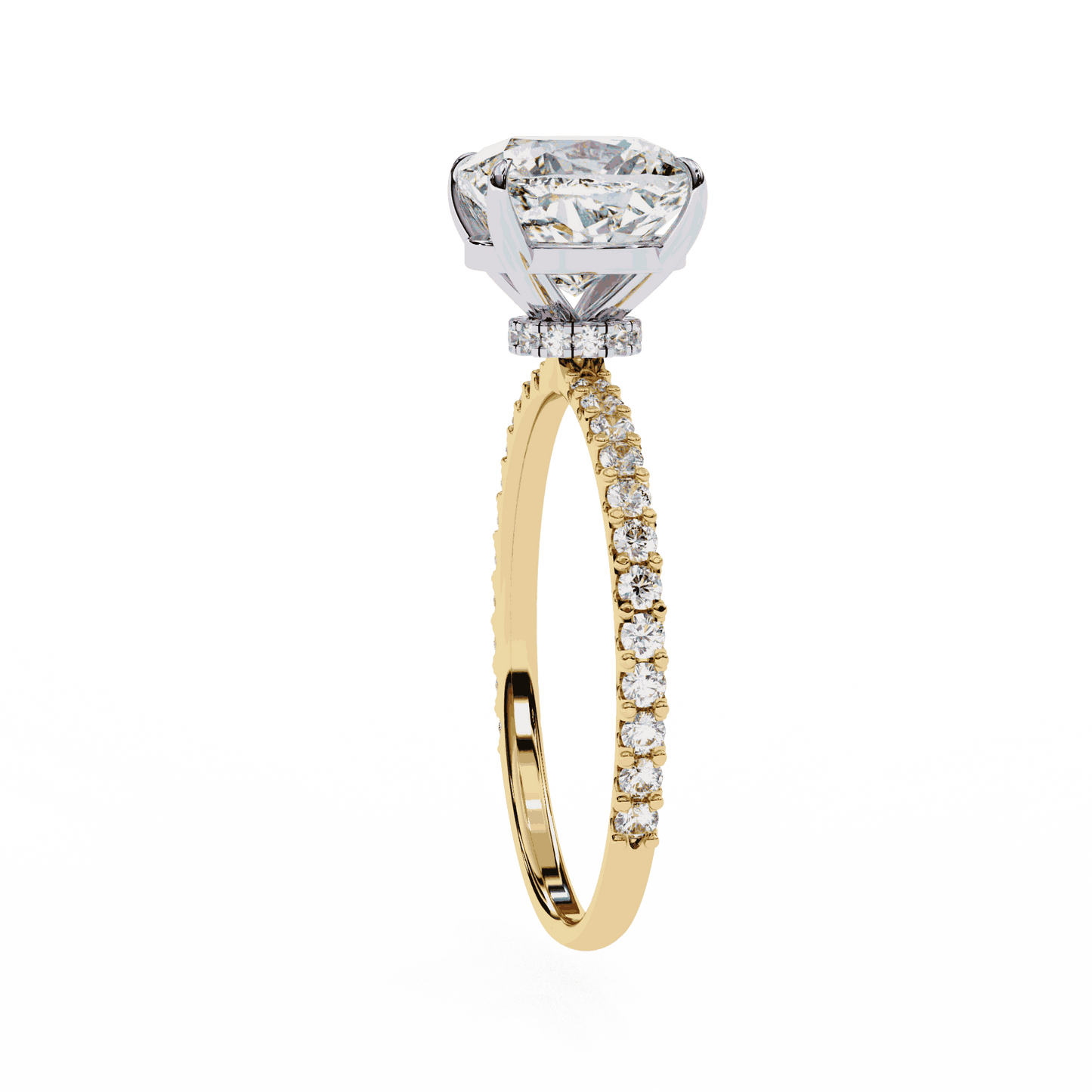 Cushion Cut Lab Grown Diamond Pavé Engagement Ring with Hidden Halo Basket
