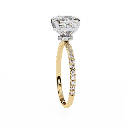 Cushion Cut Lab Grown Diamond Pavé Engagement Ring with Hidden Halo Basket
