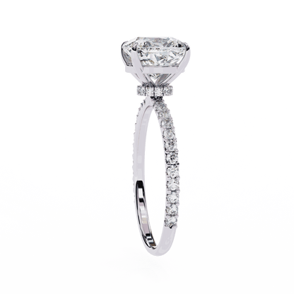Cushion Cut Lab Grown Diamond Pavé Engagement Ring with Hidden Halo Basket