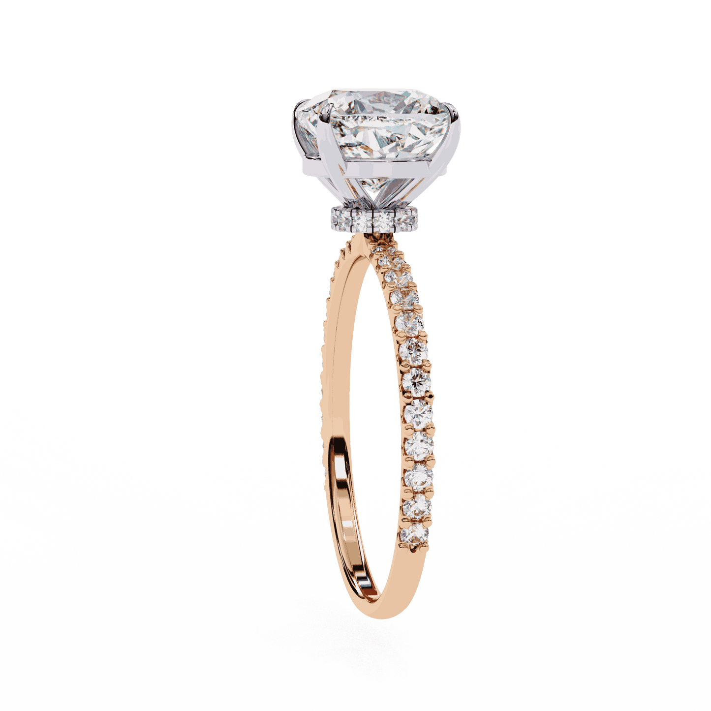 Cushion Cut Lab Grown Diamond Pavé Engagement Ring with Hidden Halo Basket