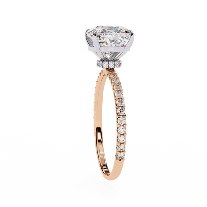 Cushion Cut Lab Grown Diamond Pavé Engagement Ring with Hidden Halo Basket