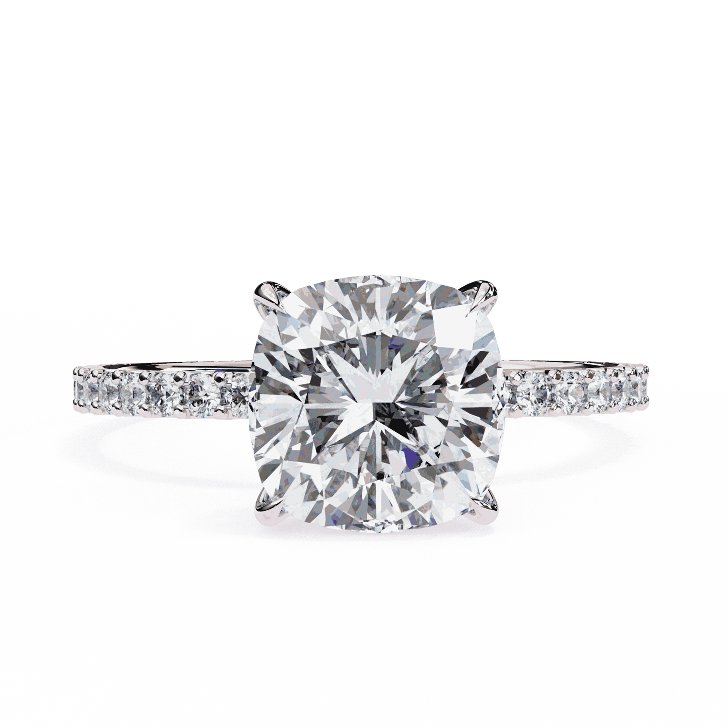 Cushion Cut Lab Grown Diamond Pavé Engagement Ring with Hidden Halo Basket