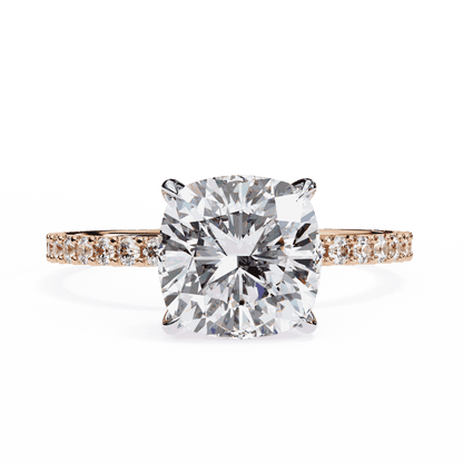 Cushion Cut Lab Grown Diamond Pavé Engagement Ring with Hidden Halo Basket
