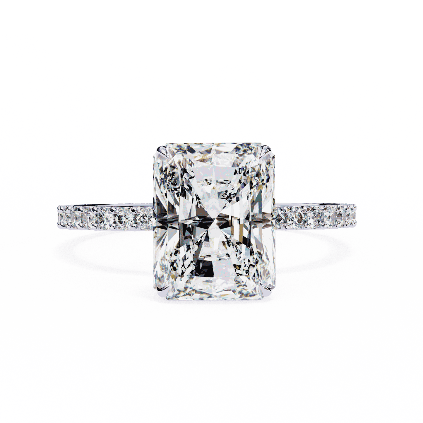 Radiant Cut Lab Grown Diamond Pavé Engagement Ring with Hidden Halo Basket