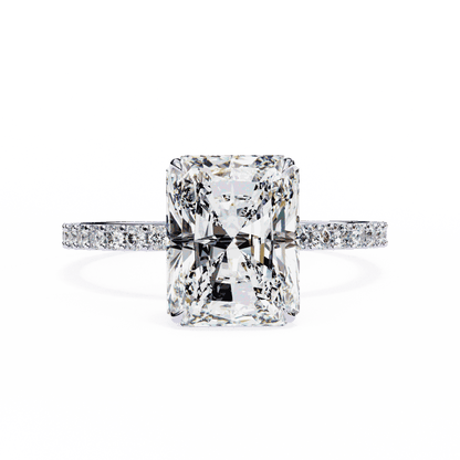 Radiant Cut Lab Grown Diamond Pavé Engagement Ring with Hidden Halo Basket