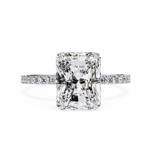 Radiant Cut Lab Grown Diamond Pavé Engagement Ring with Hidden Halo Basket