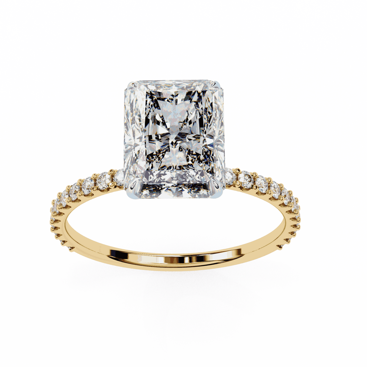 Radiant Cut Lab Grown Diamond Pavé Engagement Ring with Hidden Halo Basket
