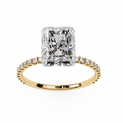 Radiant Cut Lab Grown Diamond Pavé Engagement Ring with Hidden Halo Basket