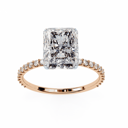 Radiant Cut Lab Grown Diamond Pavé Engagement Ring with Hidden Halo Basket