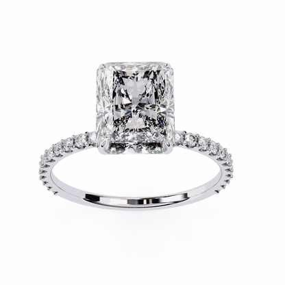 Radiant Cut Lab Grown Diamond Pavé Engagement Ring with Hidden Halo Basket