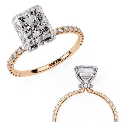 Radiant Cut Lab Grown Diamond Pavé Engagement Ring with Hidden Halo Basket
