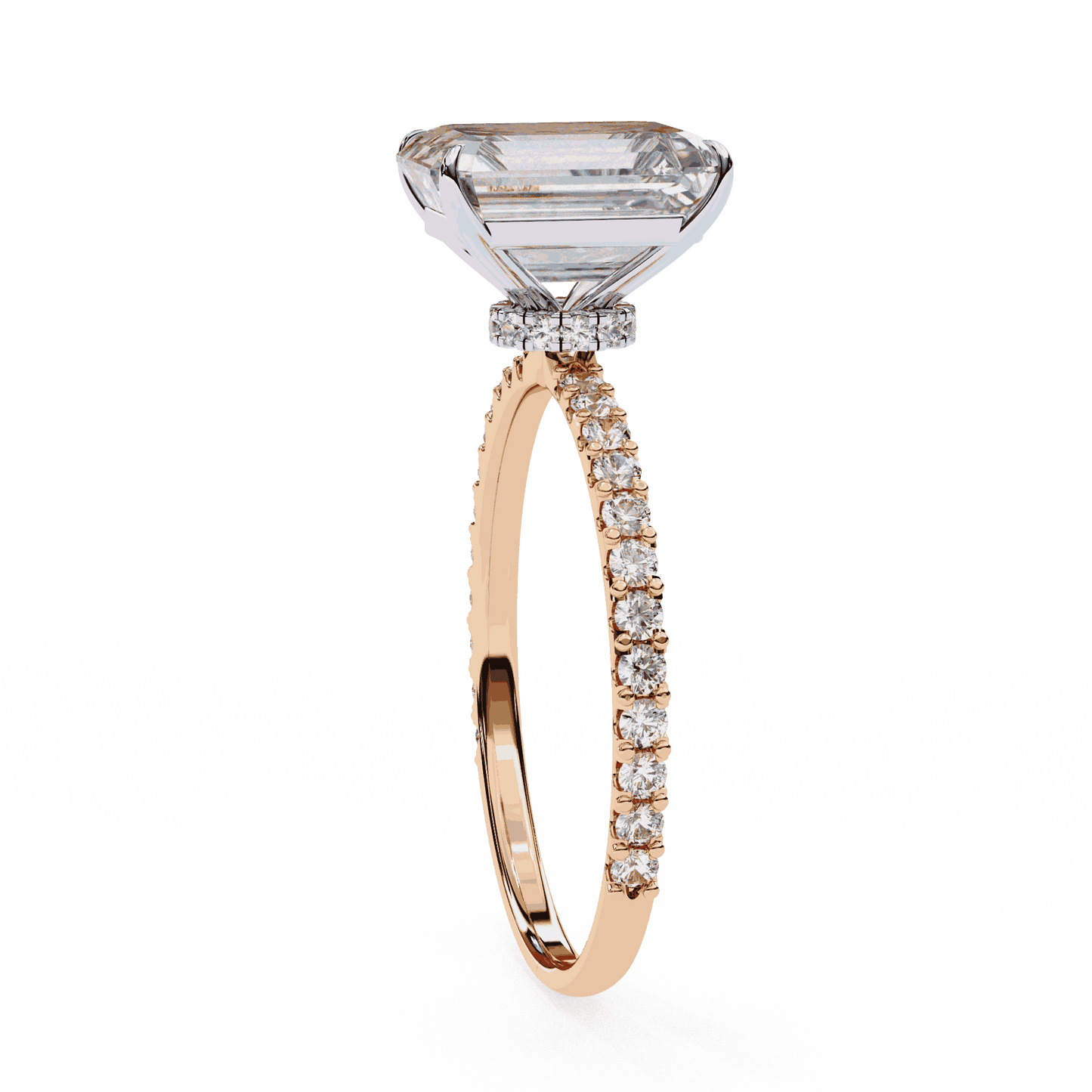 Radiant Cut Lab Grown Diamond Pavé Engagement Ring with Hidden Halo Basket