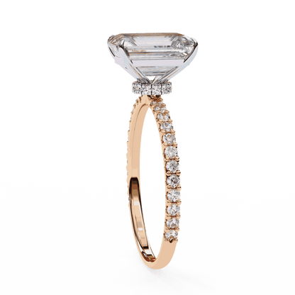 Radiant Cut Lab Grown Diamond Pavé Engagement Ring with Hidden Halo Basket