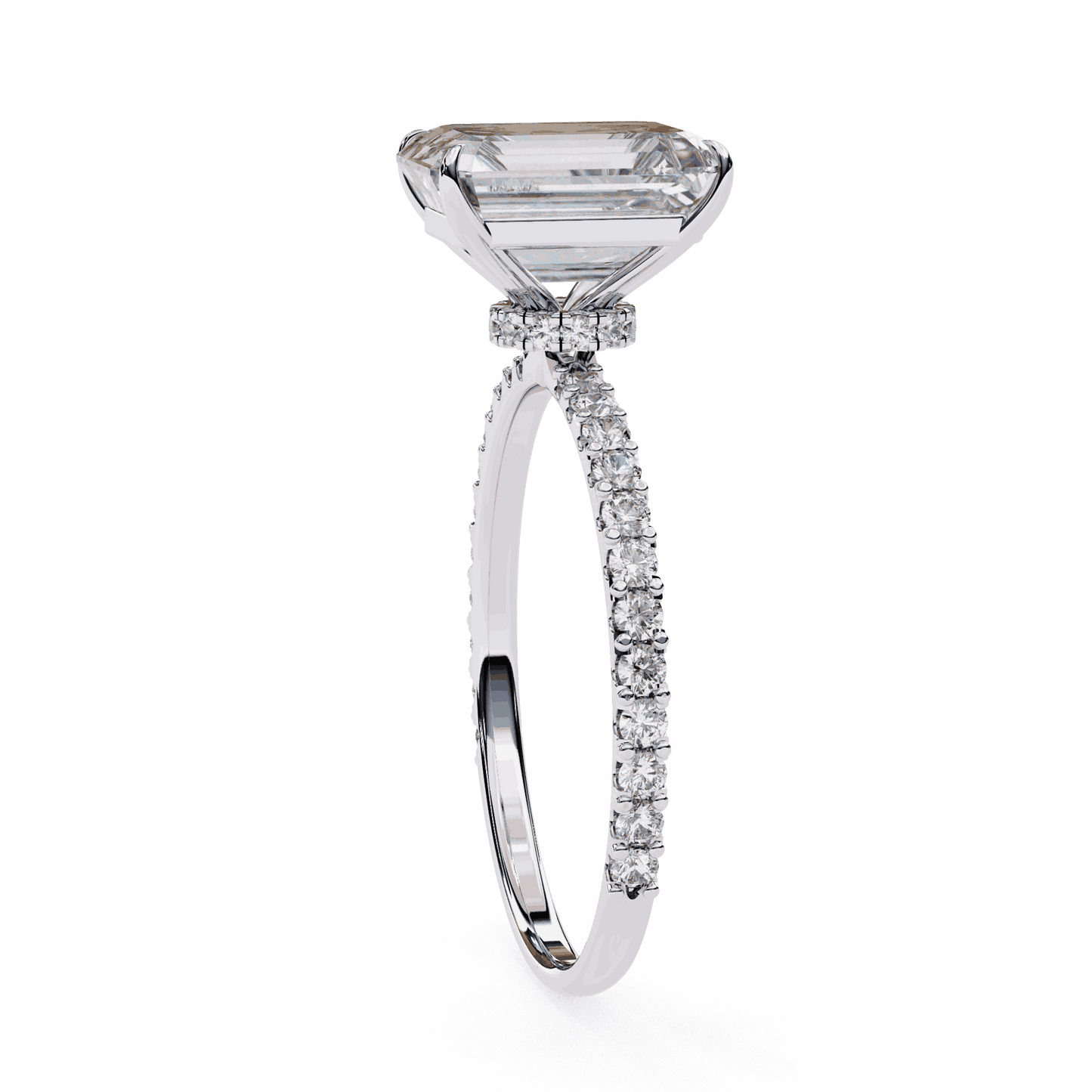 Radiant Cut Lab Grown Diamond Pavé Engagement Ring with Hidden Halo Basket