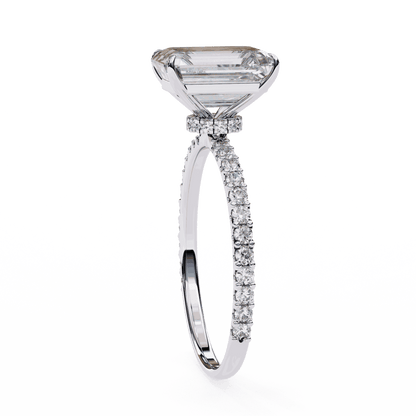 Radiant Cut Lab Grown Diamond Pavé Engagement Ring with Hidden Halo Basket