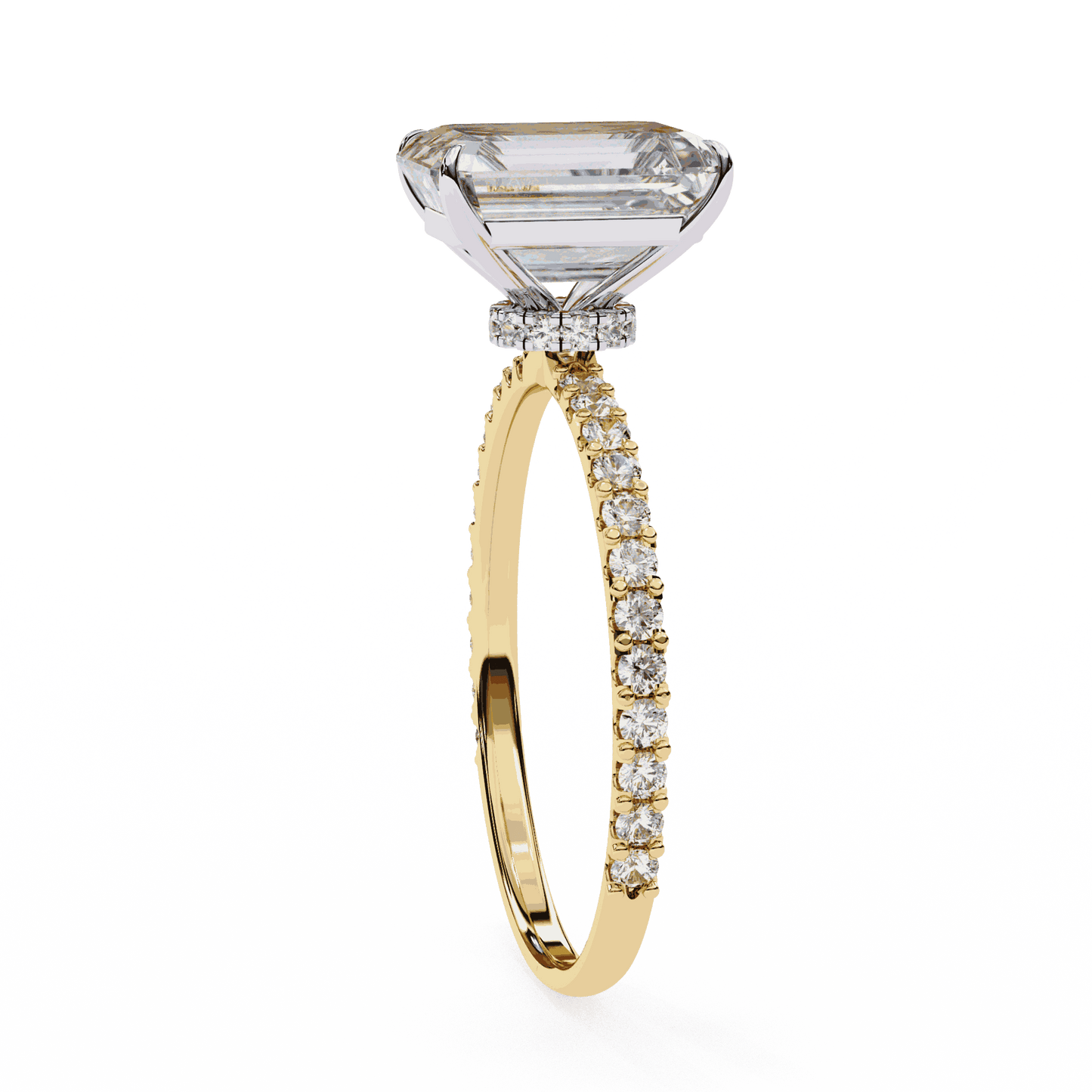 Radiant Cut Lab Grown Diamond Pavé Engagement Ring with Hidden Halo Basket