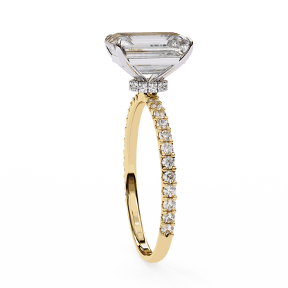 Radiant Cut Lab Grown Diamond Pavé Engagement Ring with Hidden Halo Basket