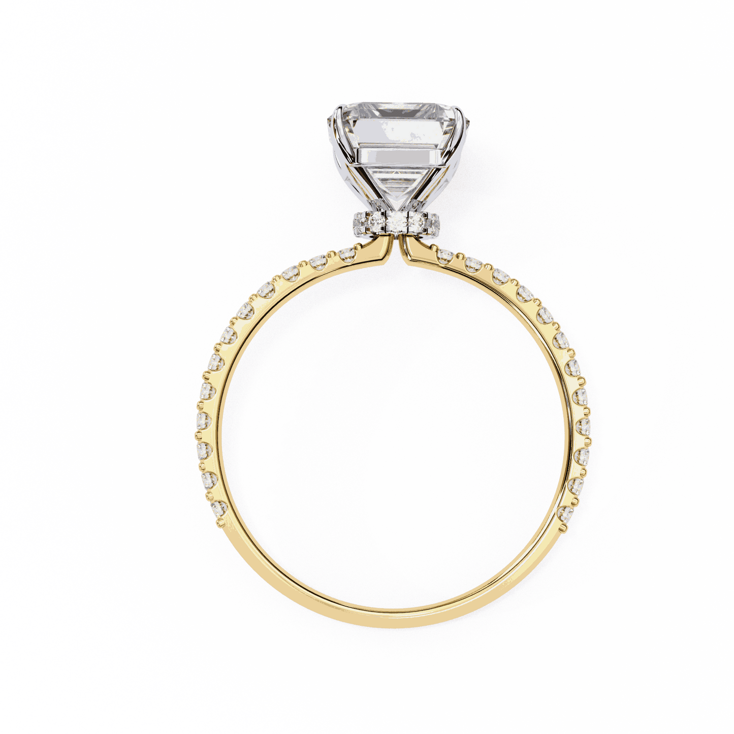 Radiant Cut Lab Grown Diamond Pavé Engagement Ring with Hidden Halo Basket