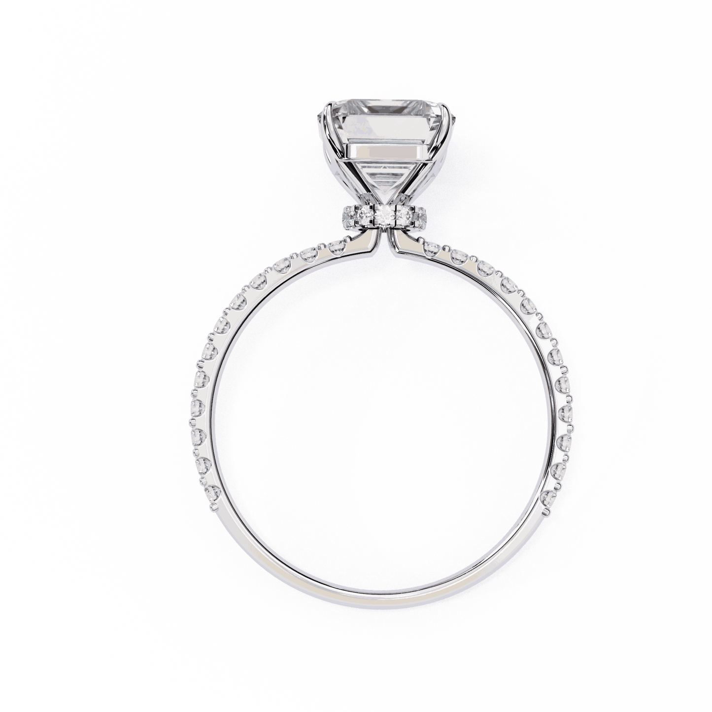 Radiant Cut Lab Grown Diamond Pavé Engagement Ring with Hidden Halo Basket